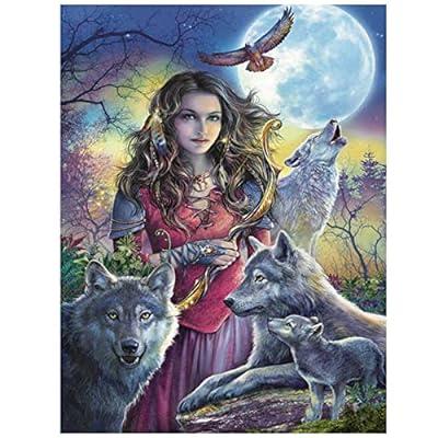 Best Deal for 5D Diamond Painting Kit Wolf Girl,Large Size Diamond
