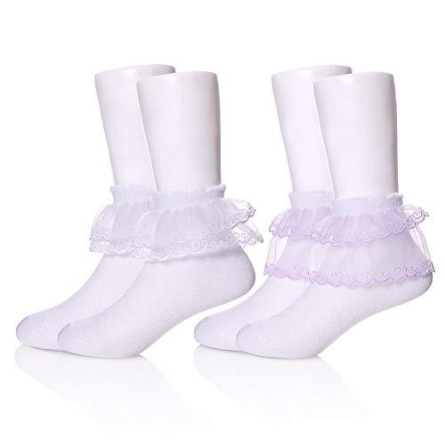 Algopix Similar Product 3 - YEBING Girls Ruffle Lack Socks 2 Pair