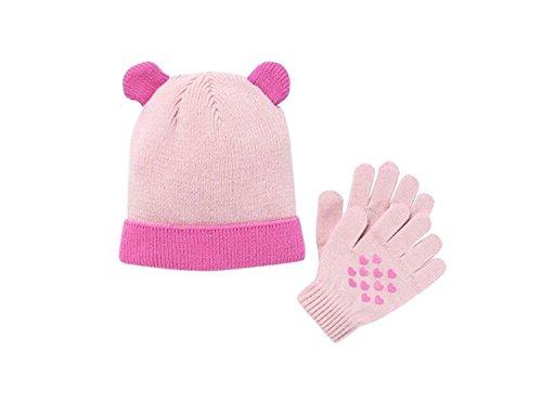 Algopix Similar Product 7 - Girls Pink Heart 3d Ears Knit Hat 
