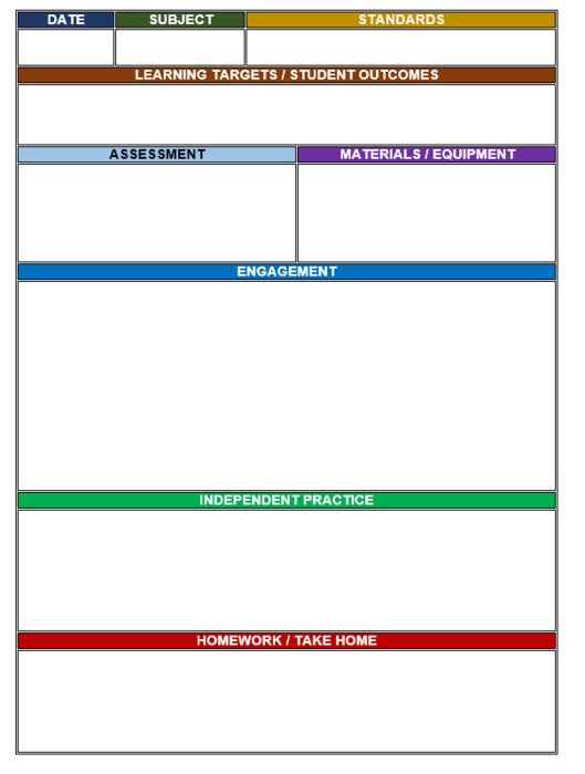 Algopix Similar Product 1 - One Page Lesson Plan  Editable Word