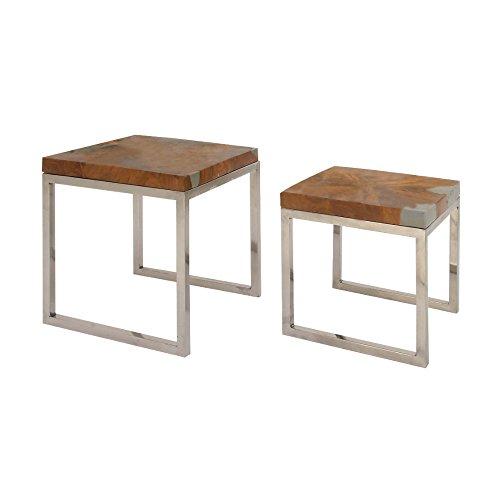 Algopix Similar Product 11 - Benzara Teak Aluminum Resin Nest Table