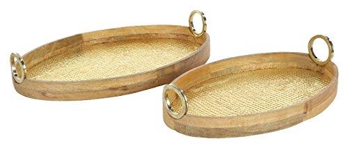Algopix Similar Product 2 - Benzara Oval Base Wooden Brass Tray