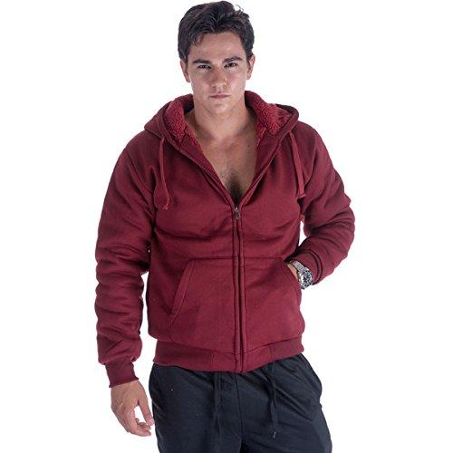 Algopix Similar Product 3 - Mens Zip Up Hoodie Sherpa Lined Red