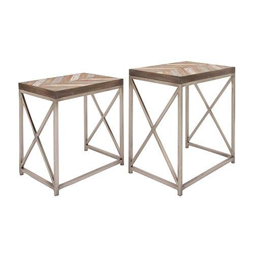 Algopix Similar Product 8 - Benzara Metal Wood Nest Table, Set of 2
