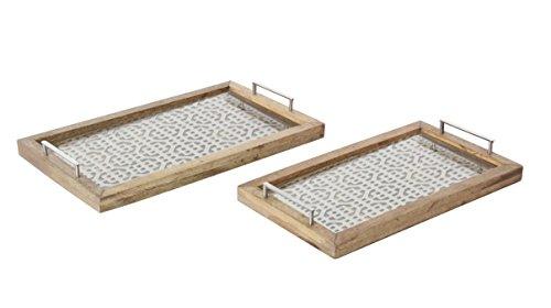 Algopix Similar Product 6 - Benzara Wooden Metal Glass Tray Set of