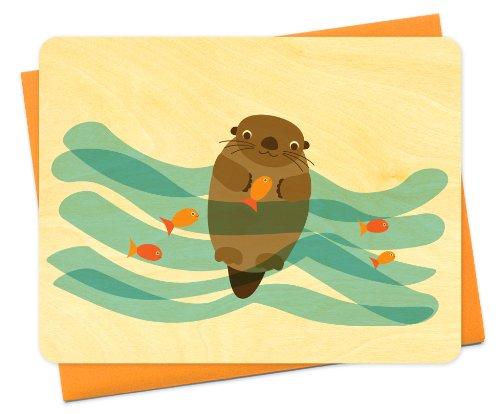 Algopix Similar Product 2 - Water Otter Wood Notecard by Night Owl