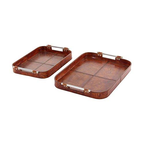 Algopix Similar Product 7 - Benzara Brown Wooden Leather Tray Set
