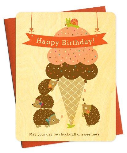 Algopix Similar Product 8 - Hedgie Ice Cream Wood Birthday Card by