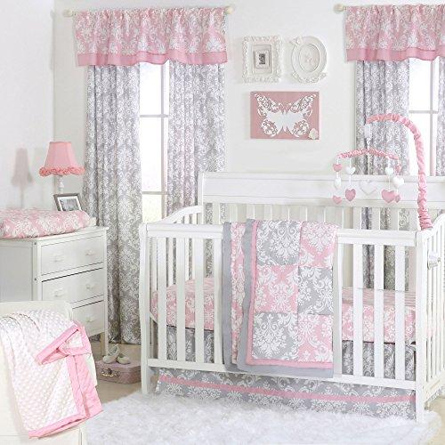 Algopix Similar Product 14 - Pink and Grey Damask Patchwork 4 Piece