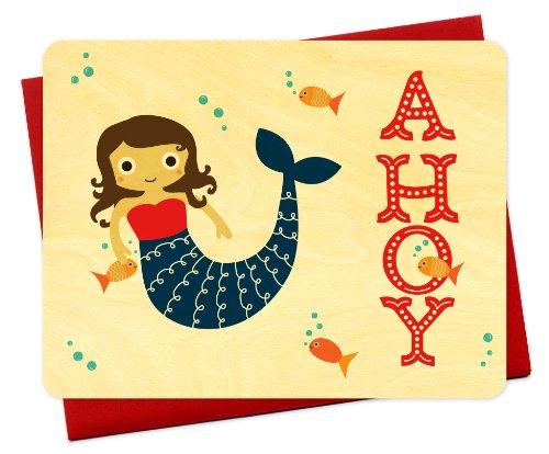 Algopix Similar Product 1 - Mabel Mermaid Wood Notecard by Night