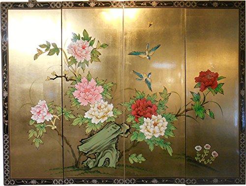 Algopix Similar Product 12 - Gold Leaf Bird  Flower and Rock Asian