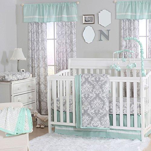 Algopix Similar Product 16 - Grey Damask and Mint Green 4 Piece Baby
