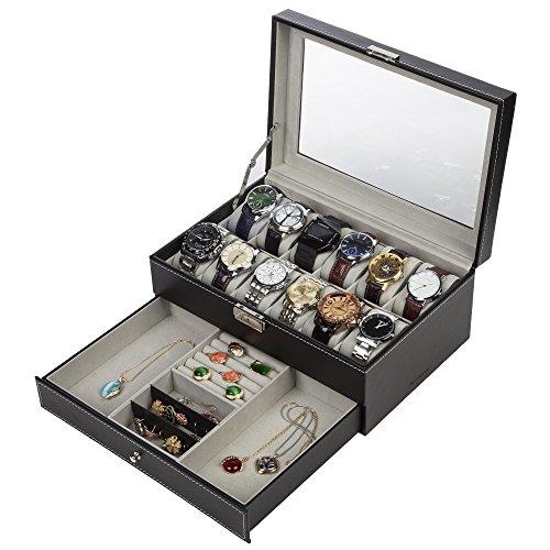 Algopix Similar Product 9 - Readaeer Black Leather 12 Watch Box