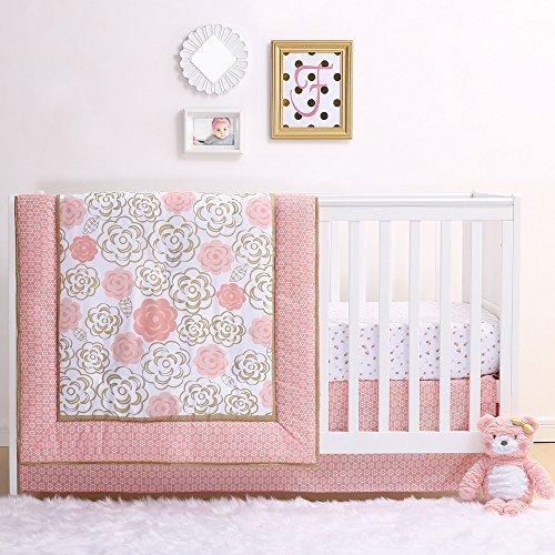Algopix Similar Product 15 - Coral and Gold Floral Bear 4 Piece Baby