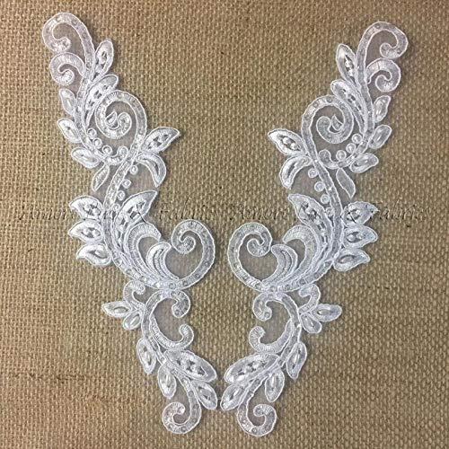 Algopix Similar Product 11 - Bridal Applique Pair Lace Hand Beaded