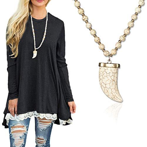 Algopix Similar Product 2 - Sanifer Long Bead Necklace Crescent