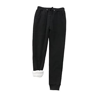 Womens Fleece Lined Sweatpants Close Bottom Fall Winter Joggers Sweats  Elastic Waist Baggy Pants with Pockets 