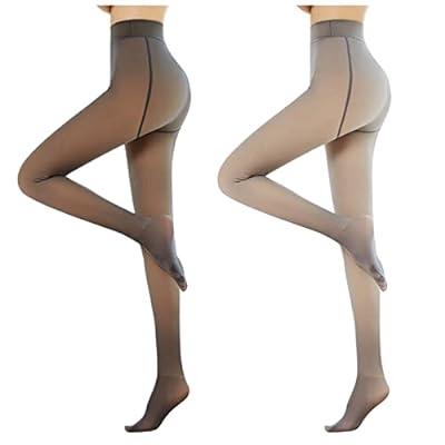 Women Legs Fake Translucent Warm Fleece Pantyhose Girl Khaki Black Soft  Leggings Lined Thick Leggings for Fall Winter