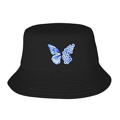 Best Deal for Fashion Unisex Bucket Hat Blue Butterfly Flower Funny