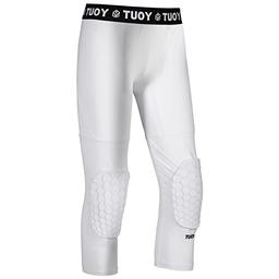 TUOY Men's Padded Pants with Knee Pad 3/4 Capri Compression Pants