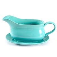 Kook Gravy Boat & Saucer, 17 oz, Ceramic Serving Dish,  Dispenser with Tray for Sauces, Dressings and Creamer, Large Handle,  Microwave and Dishwasher Safe, White (Classic Gravy Boat): Gravy Boats