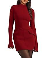 Algopix Similar Product 5 - OFEEFAN Red Mini Long Sleeve Mock Neck