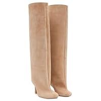 Algopix Similar Product 6 - Molozoey Beige Suede Knee High Boots