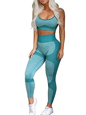 OQQ Yoga Outfit for Women Seamless 2 Piece Workout Gym High Waist Leggings  with