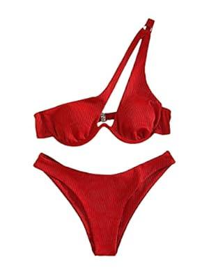 Sexy Brazilian Thong High Cut Bikini Sets for Women One Shoulder Cutout  Swimsuits 2 Pieces