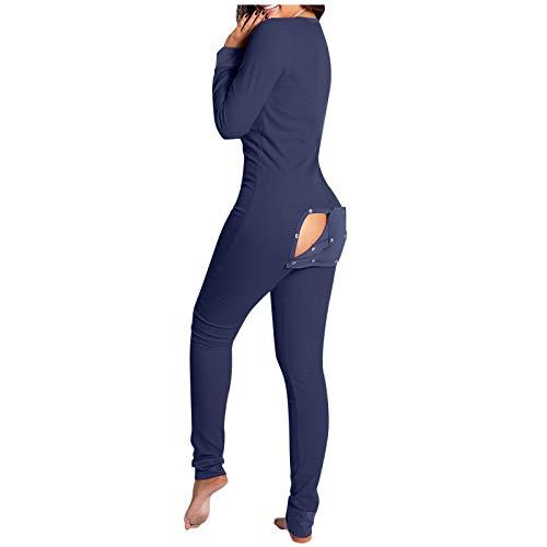 Sexy Women's Pajamas Onesies Women's Button-down Front Functional Buttoned  Flap Adults Jumpsuit V-neck Pajamas Femme Sleepwear