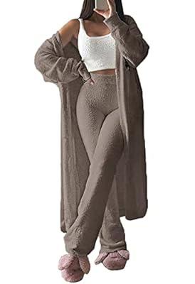 Fixmatti Women's Fuzzy 3 Piece Sweatsuit Open Front Cardigan Crop