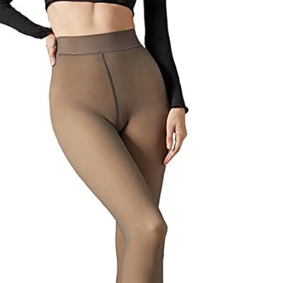 Women Winter Tights Pantyhose Leggings 300g Fleece Lined Brown Translucent