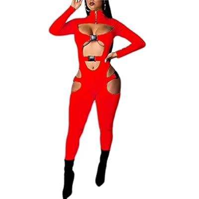 Best Deal for Women Sexy Hollow Out Jumpsuit Buckle High Neck Long