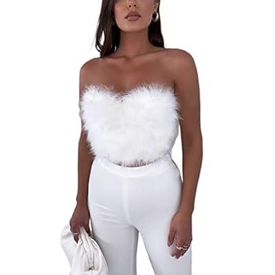 Feather Top Women Sexy Feather Cami Tube Vest Sleeveless Strapless