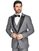 Algopix Similar Product 2 - HUUTOE Grey Suit Men 3 Piece Mens Slim