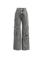 Algopix Similar Product 11 - Floerns Girls Denim Pants Flap Pocket