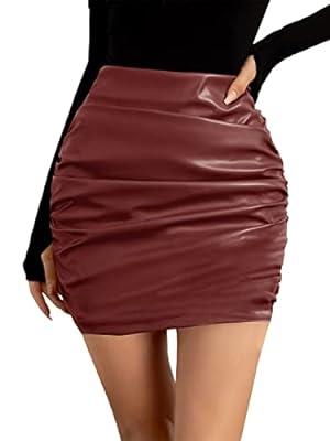 Best Deal for Women's Ruched Hip A-line Leather Skirt High Waist Sexy