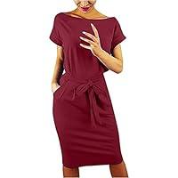 Algopix Similar Product 5 - Summer Solid Dress Basic Crewneck