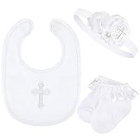 Algopix Similar Product 20 - Geyoga 3 Pcs Baptism Bib for Baby Girl