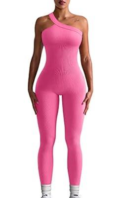 Best Deal for OQQ Women Yoga Jumpsuits Workout Ribbed One Shoulder One