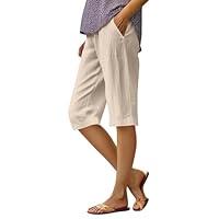 Algopix Similar Product 2 - hayudier Womens Cotton Linen Bermuda