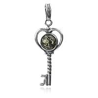 Algopix Similar Product 1 - Sterling Silver Green Amber Key Pendant