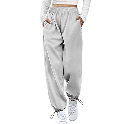 Womens Cinch Bottom Sweatpants Pockets High Waist Sporty Gym Athletic Fit  Jogger Pants Lounge Trousers