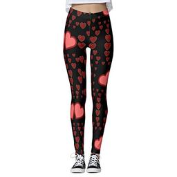 Valentine High Waist Leggings Sweet Heart Queen of Hearts Skinny Pant  Colored Tights Heart Print with Hearts Workout