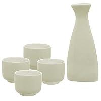 Algopix Similar Product 1 - White Ceramic Sake Serving Carafe and 4