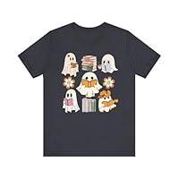 Algopix Similar Product 1 - Halloween Ghost Reading Books Shirt for