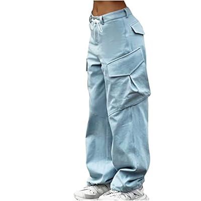 Women High Waist Baggy Cargo Pants Cargo Jeans Jogger Pocket Loose