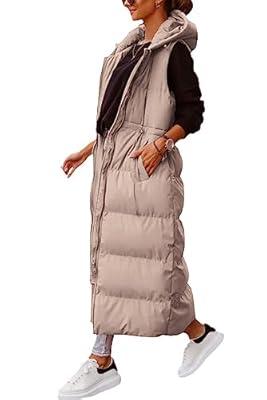 Women Long Quilted Maxi Length Sleeveless Puffer Vest Padded Coat Winter  Outerwear