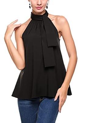 Women's Flowy V Neck Cami Shirts - Summer Casual Tank Tops (X-Large, Black)  