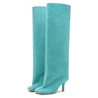 Algopix Similar Product 15 - Oakmoo Turquoise Suede Knee High Boots